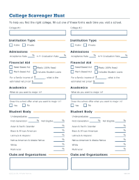 College Scavenger Hunt worksheet